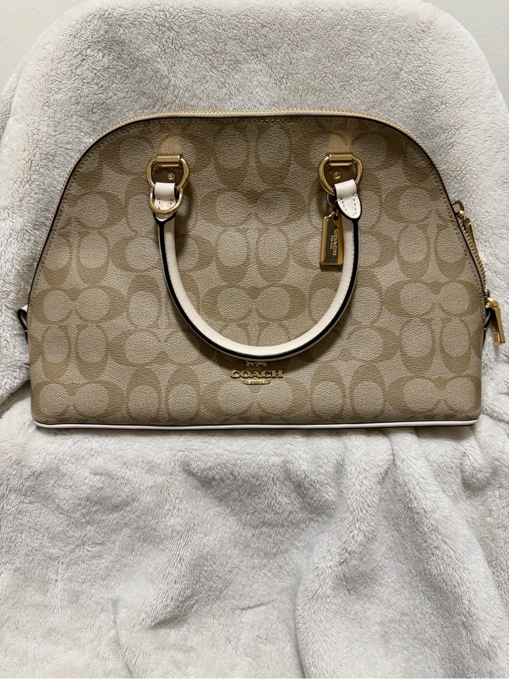 Coach Tan Signature Dome Satchel with Cream Trim